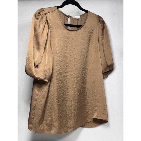 Pleione Blouse Short Sleeve Popover Top Size Medium Mustard Gold Made in USA - Picture 4 of 5